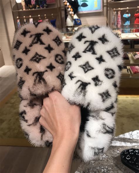 louis vuitton pink fur slippers|Louis Vuitton winter slippers.